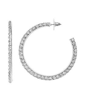 Nine West Silver Tone Crystal Hoop Earrings